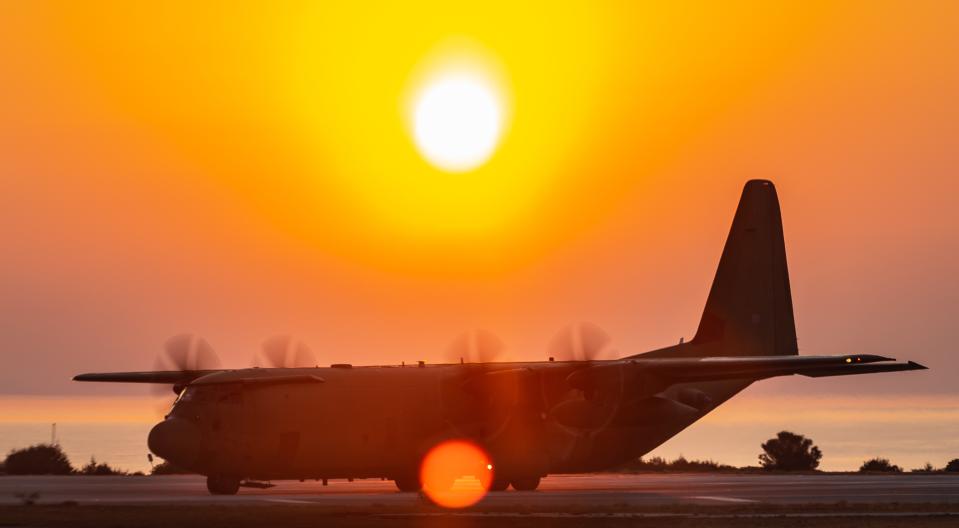 A Royal Air Force C-130J Hercules aircraft supporting the British Army�s 16 Air Assault Brigade on exercise in the Middle East. (� UK MoD Crown Copyright 2021)