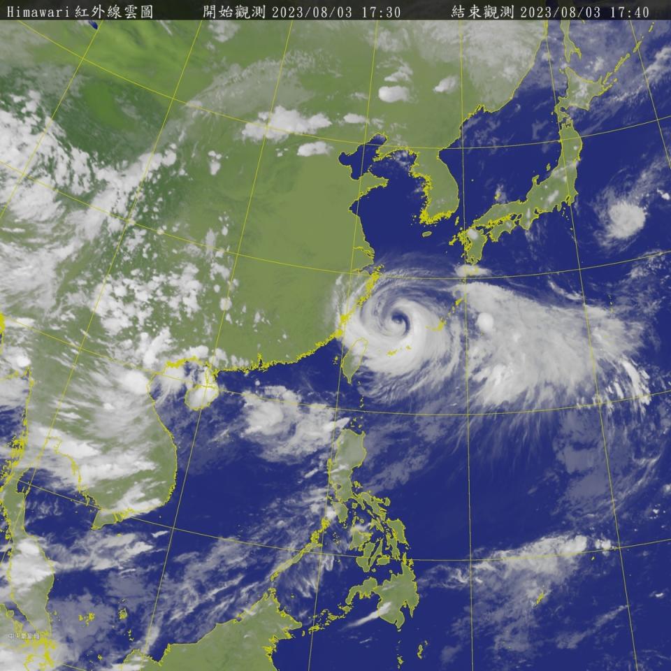 「卡努」暴風圈將於已於今日下午曾短暫接觸台灣東北角但又移開，目前仍在東北東方海面上，不排除之後也會以這個方向前進。   圖：取自中央氣象局