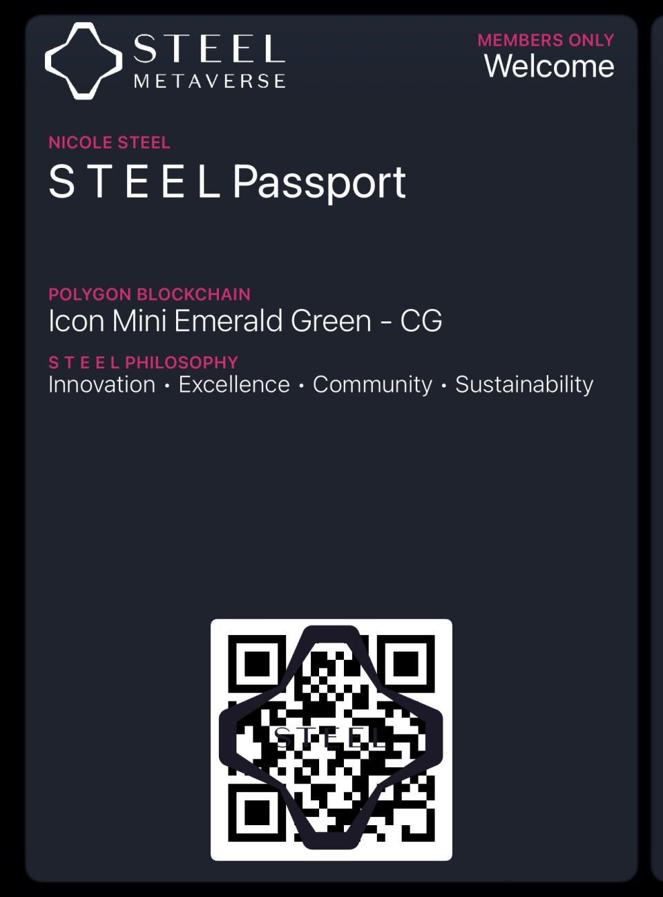 The steel passport, set in an Apple Wallet.