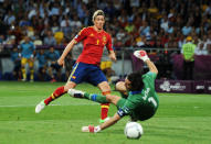 KIEV, UKRAINE - JULY 01: Fernando Torres of Spain scores his side's third goal past Gianluigi Buffon of Italy during the UEFA EURO 2012 final match between Spain and Italy at the Olympic Stadium on July 1, 2012 in Kiev, Ukraine. (Photo by Jasper Juinen/Getty Images)