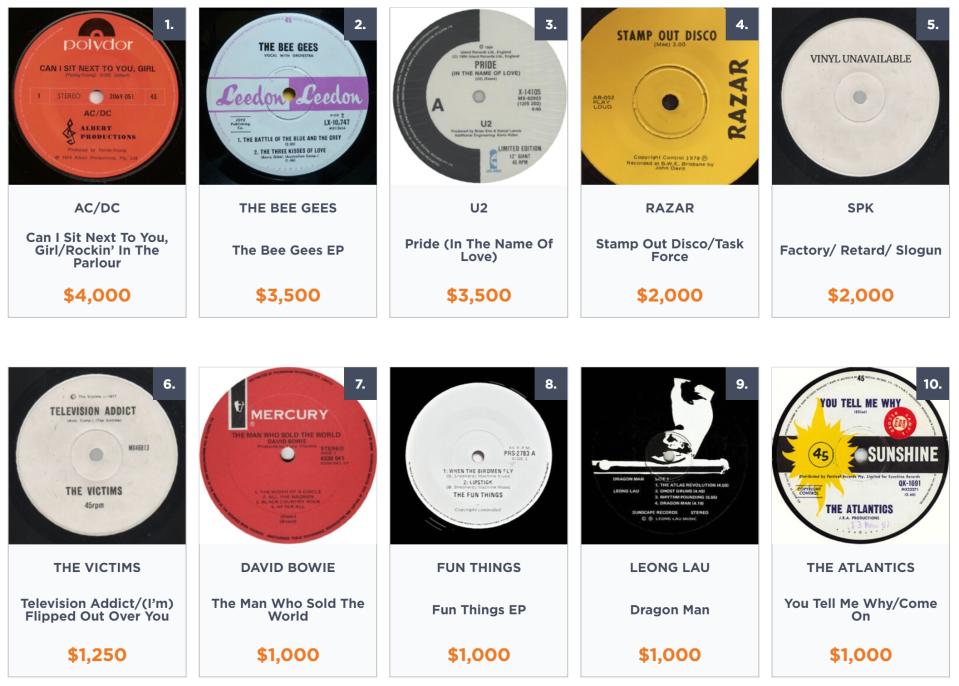 Most valuable vinyl records released in Australia, according to Noble Oak.