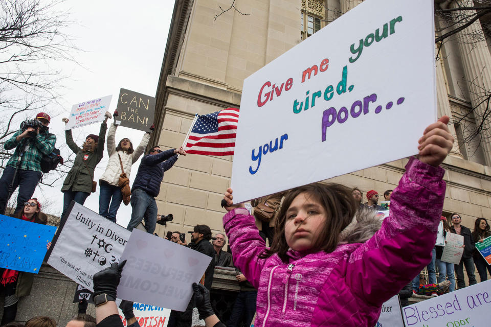 Anti-Trump protesters rally for Muslim and immigrant rights