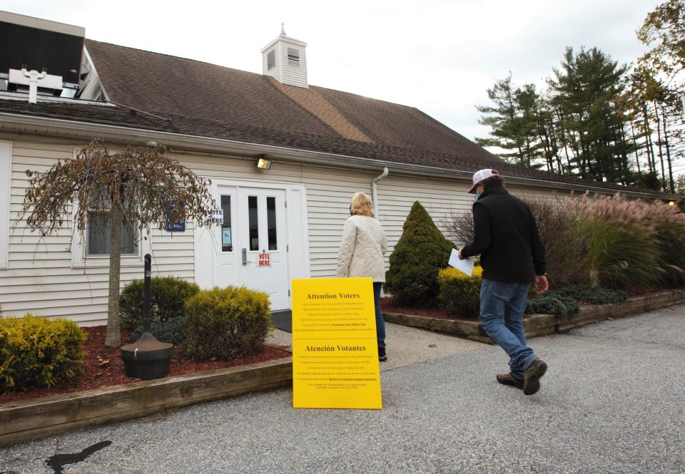 Two voters head inside the Hillside Park Barn in Andover Township to hand in their mail-in ballots on Tuesday, Nov. 3, 2020. Warren and Sussex County voters will note new names on their ballots due to redistricting and reapportionment.
