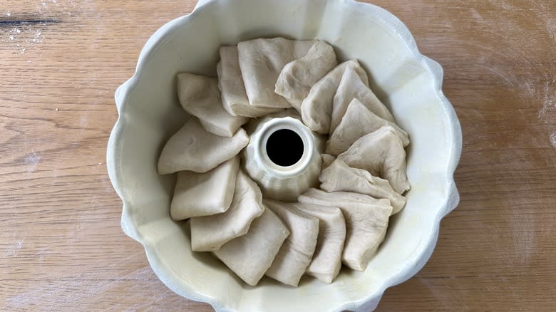 Dough stacked into Bundt pan