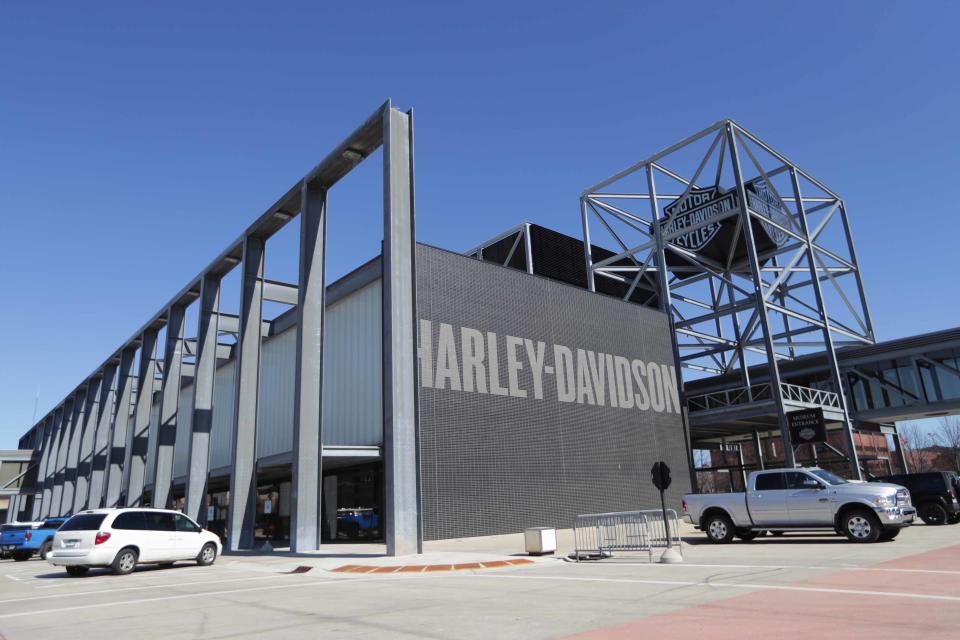 This is a photo of the outside of the Harley-Davidson Museum in Milwaukee.