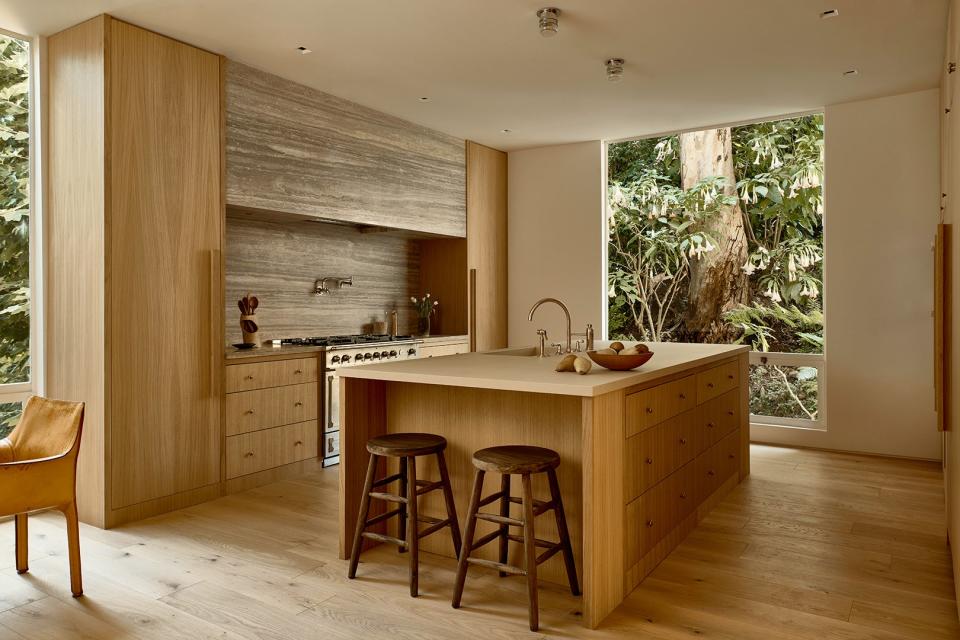 wood and travertine kitchen