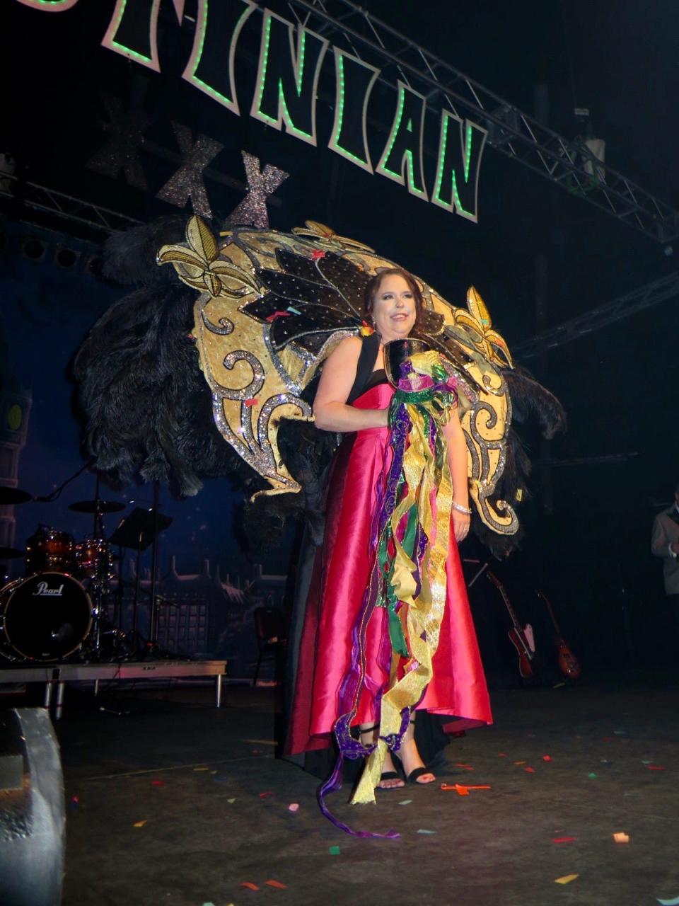 Krewe of Justinian XXX Captain Amy Day at the krewe's Grande Bal in Horseshoe Riverdome on January 13, 2024.