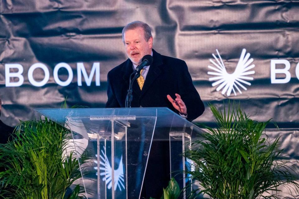 Senate President Pro Tempore Phil Berger speaks during a press conference Wednesday, Jan. 26, 2022 at a Greensboro’s Piedmont Triad International announcing Boom Supersonic’s plans to build a $500 million “flagship” production facility at the airport that is expected to create more than 1,750 jobs.