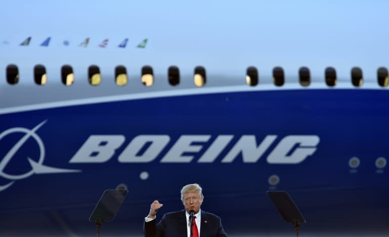 US President Donald Trump speaks at the Boeing plant in North Charleston, South Carolina, on February 17, 2017