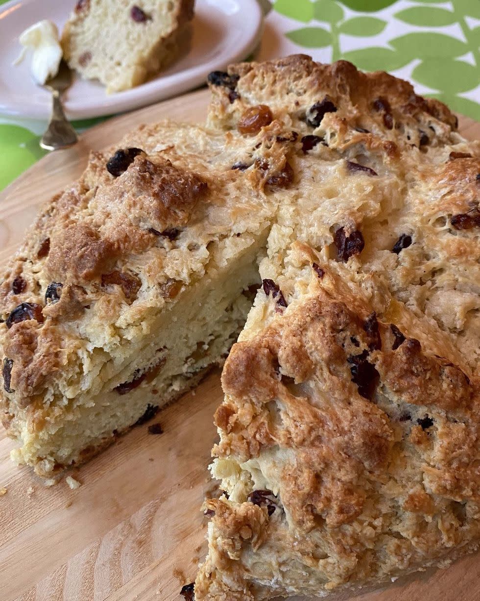 irish soda bread on wood board