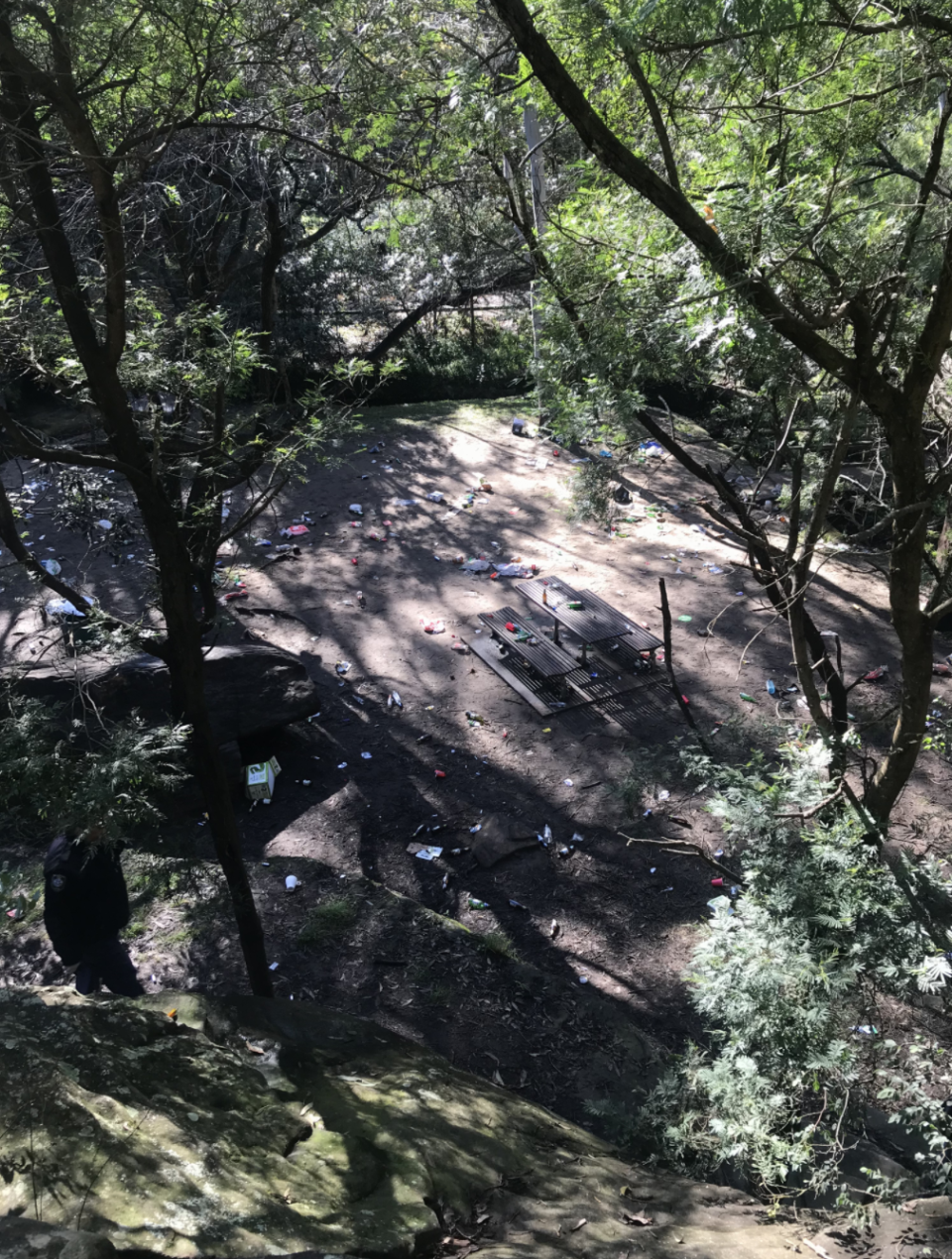 Photo shows rubbish in a public park in Sydney's Bellevue Hill after a party Saturday night.