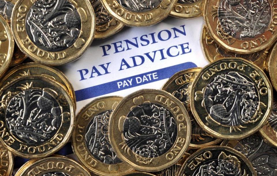 Company pension pay advice with one pound coins