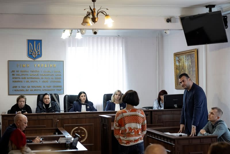 Judges Vira Levko and Yulia Ivanina hear a case at the Dniprovskyi district court in Kyiv