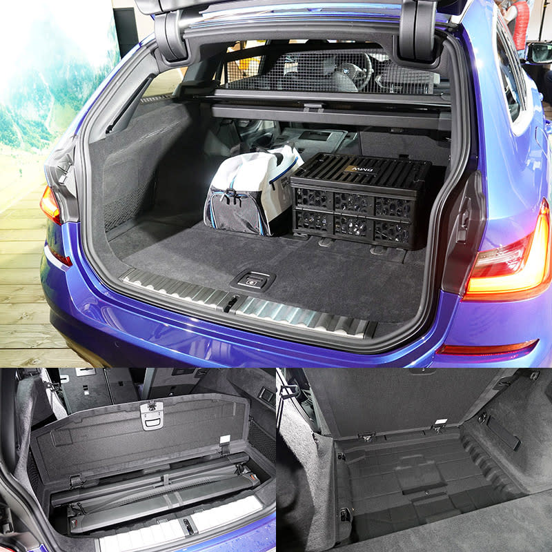 在330i Touring M Sport上之後廂安全分隔網以及行李廂捲簾都可收納至行李廂下方，並可可輕鬆將後廂區隔出不同大小收納區域；行李廂底部更首次搭載「後廂底板自動止滑功能」，底板上的防滑滑軌在車輛啟動時會自動微幅升起，減少後廂行李在旅途中滑動的狀況。