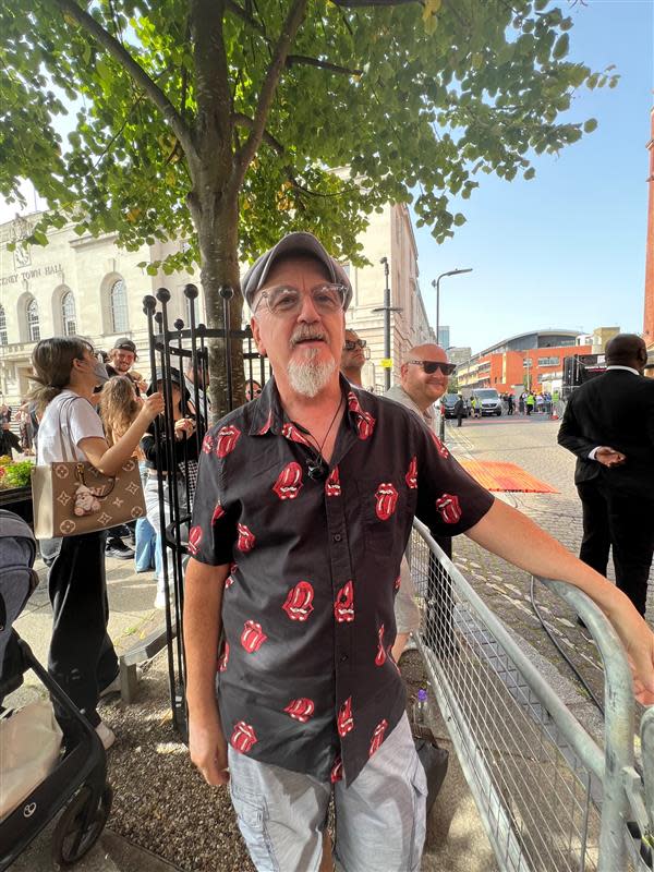 Steven Hancock of Suffolk, England, traveled two hours Wednesday morning to catch a glimpse of Mick Jagger and his band mates.