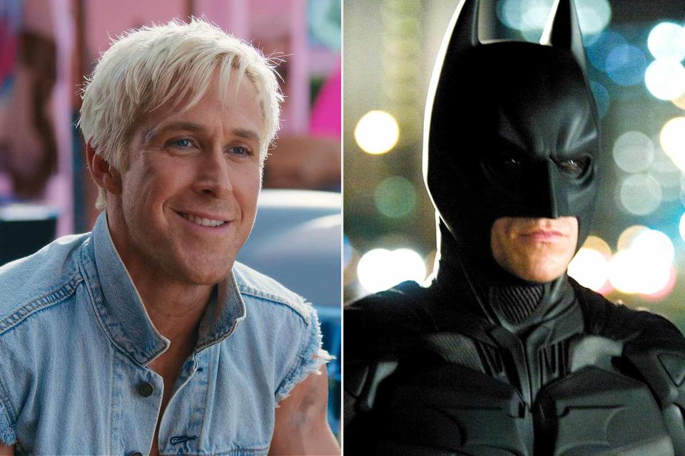 <p>Jaap Buitendijk; Warner Bros./Courtesy Everett</p> Ryan Gosling in <em>Barbie</em> (2023); Christian Bale in <em>The Dark Knight</em> (2008)