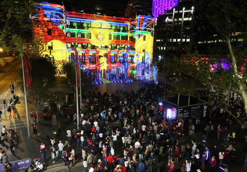 Crowds check out the action in Circular Quay - Vivid Sydney runs until June 9 this year