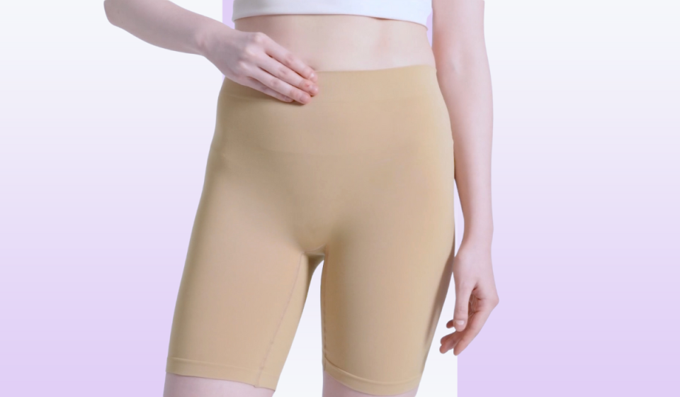 woman wearing nude-colored seamless shorts