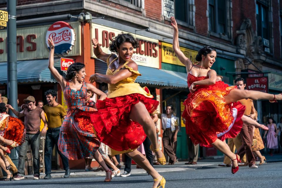 As Anita, Ariana DeBose (center) dances to "America" in Steven Spielberg's upcoming "West Side Story."