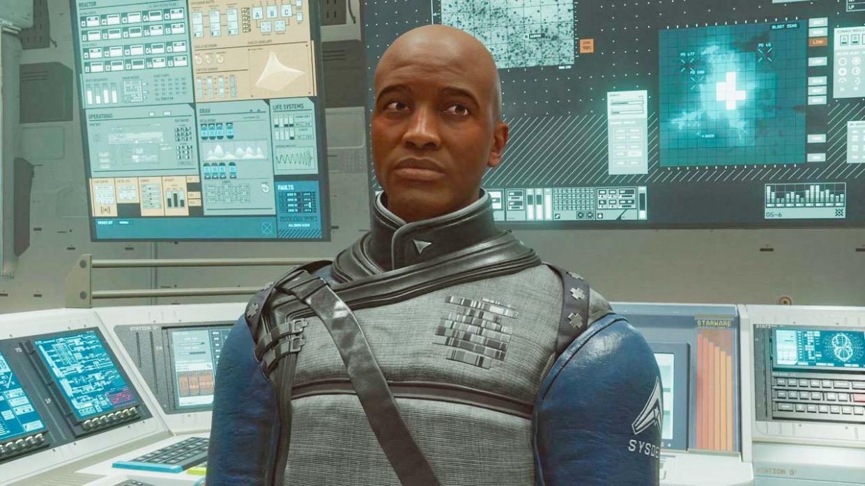  Starfield: Commander Ikande on the UC Vigilance. 