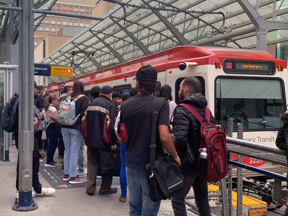 This is a file photo of a CTrain station. Calgary Transit said trains were running through Dalhousie Station on Tuesday morning but not stopping there while the police investigation was underway.  (Lucie Edwardson/CBC - image credit)