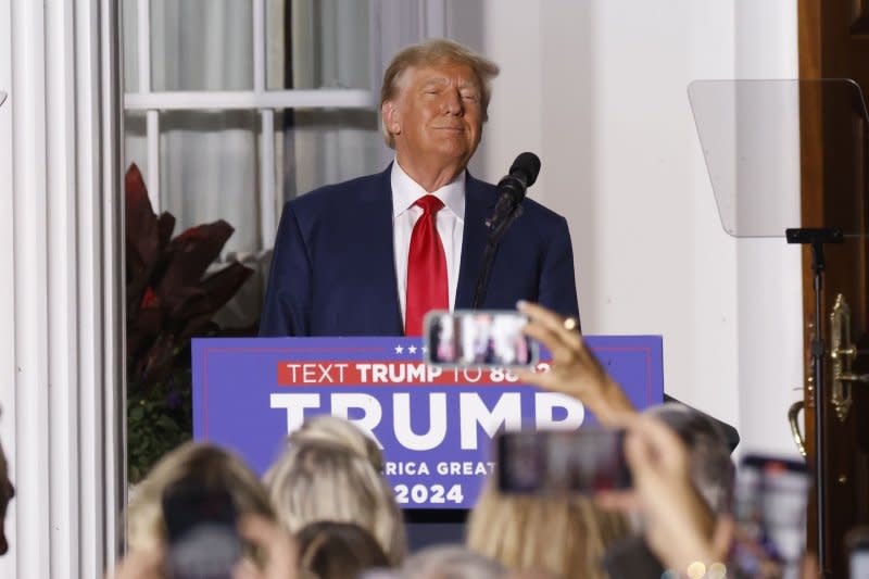 Former President Donald Trump speaks at Trump National Golf Club Bedminster after earlier in the day appearing at Miami federal courthouse facing charges for his handling of classified documents on June 13. File Photo by John Angelillo/UPI