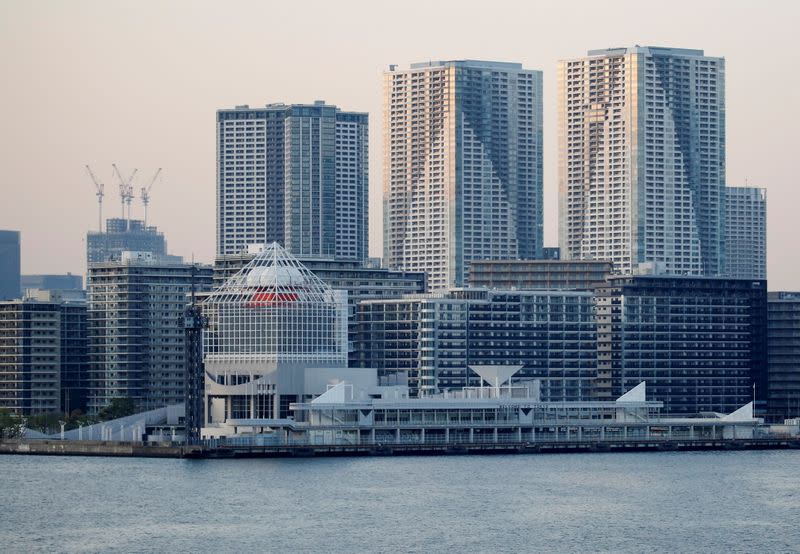 FILE PHOTO: 2020 Tokyo Olympic Games athletes' village (foreground) is pictured in Tokyo