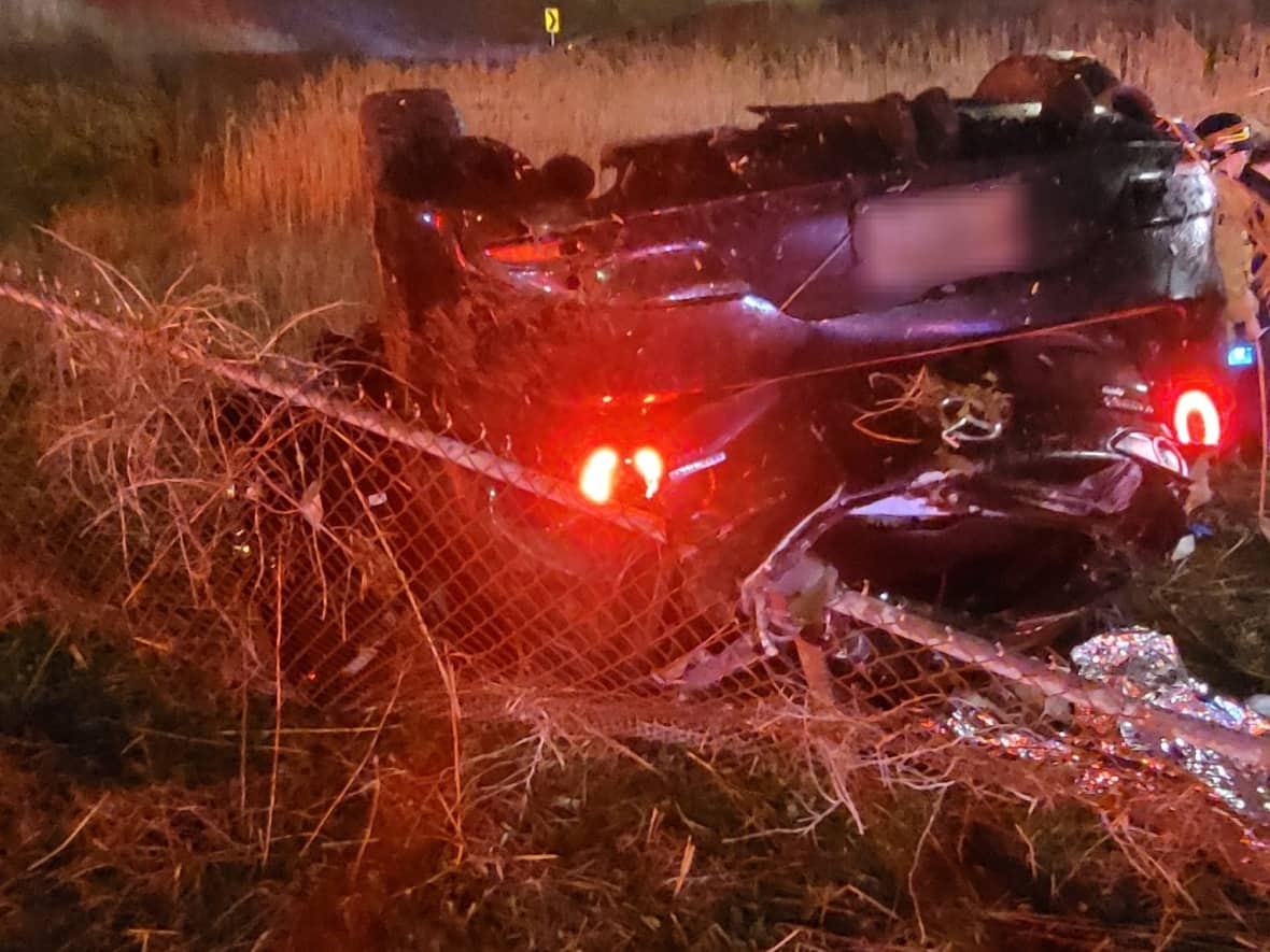 Police say a 27-year-old woman was ejected from the vehicle and was pronounced dead at the scene. (OPP Highway Safety Division - image credit)