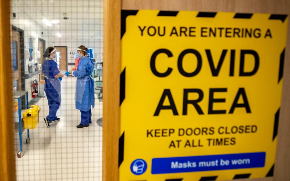 The entrance to one of five Covid-19 wards at Whiston Hospital in Merseyside - Peter Byrne/PA Wire