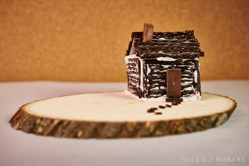 completed edible log cabin