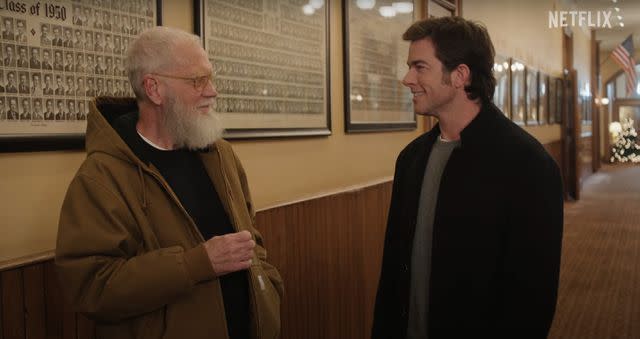 <p>Netflix/YouTube</p> John Mulaney (right) talking to David Letterman on 'My Next Guest Needs No Introduction with David Letterman'