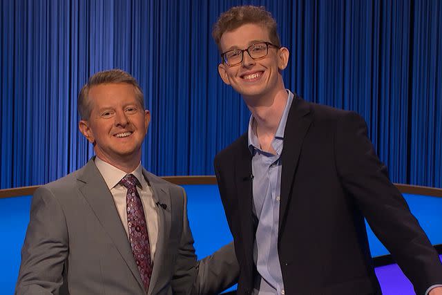 <p>CBS</p> Ken Jennings and Drew Basile on 'Jeopardy'