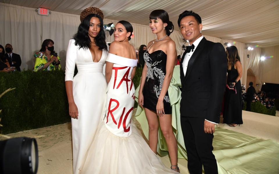Alexandria Ocasio-Cortez sports a 'Tax the Rich' dress at New York's elite Met Gala - Kevin Mazur/MG21 /Getty Images North America 