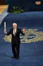 US film director Martin Scorsese gestures after receiving the Princess of Asturias Award for the Arts 2018 from Spain's King Felipe VI at a ceremony in Oviedo, northern Spain, Friday Oct. 19, 2018. (AP Photo/Alvaro Barrientos)