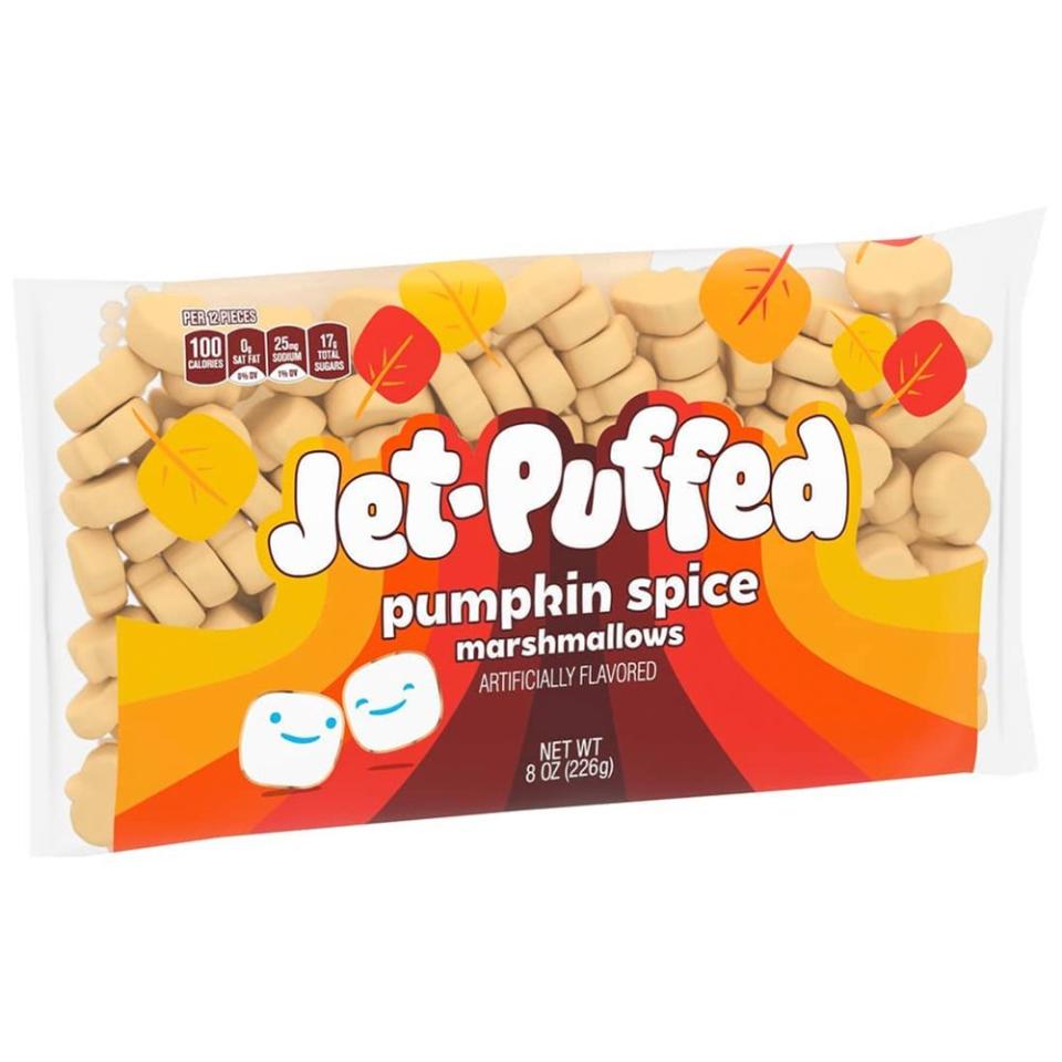 <p><strong>First released:</strong> 2015</p><p>Whether you’re making fall-approved s’mores or just want a giant marshmallow in your hot chocolate, you’ll need pumpkin marshmallows. </p><p>While the Jet-Puffed Pumpkin Spice Marshmallows have been around for years, they’re pack this year with new, festive packaging. Plus, they’re in the shape of adorable light orange pumpkins!</p>