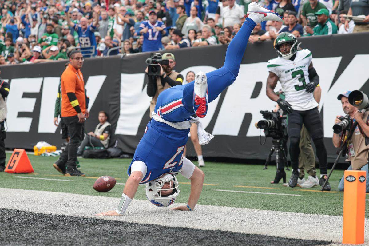 Buffalo Bills Josh Allen runs over everyone Dunkin Donuts shirt