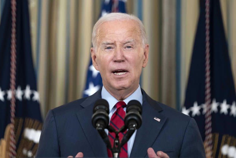 President Joe Biden welcomes leaders of the International Longshore and Warehouse Union (ILWU) and the Pacific Maritime Association (PMA) on Wednesday to the White House to congratulate them on finalizing a new labor contract covering West Coast ports. Photo by Bonnie Cash/UPI