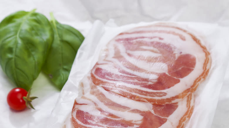 close up of pancetta slices