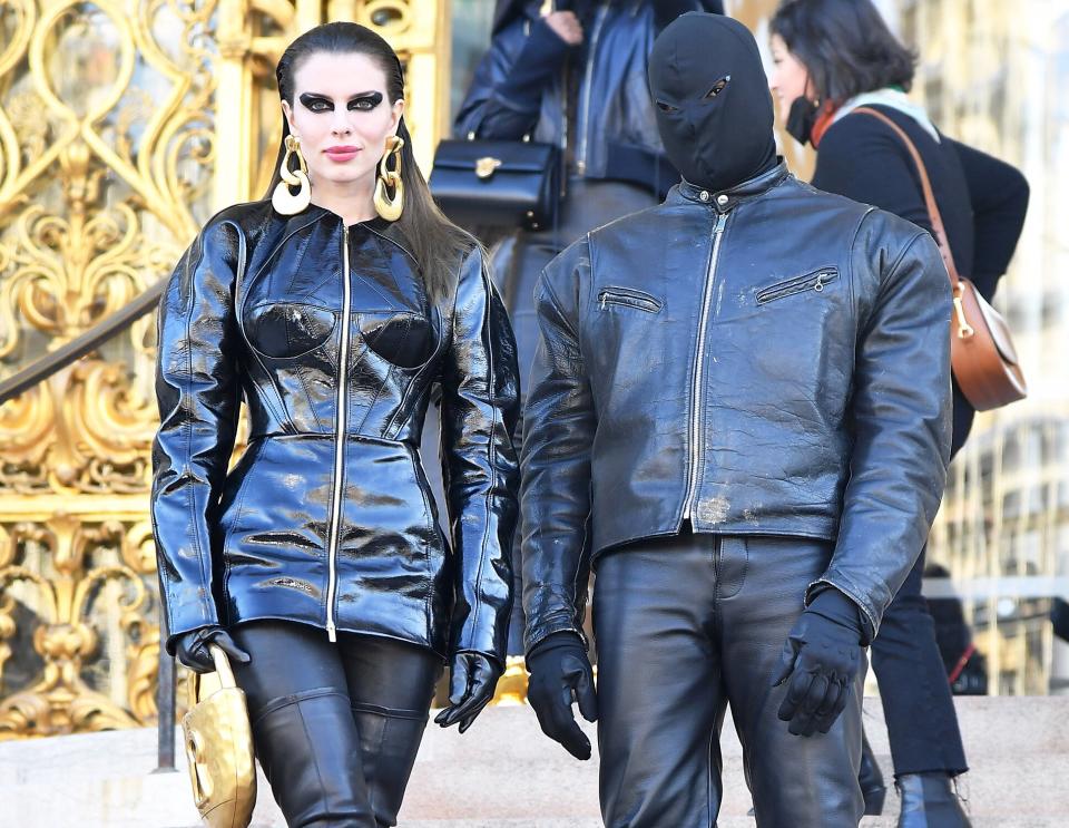 Julia Fox and Kanye West attend the Schiaparelli Haute Couture Spring/Summer 2022 show as part of Paris Fashion Week on January 24, 2022 in Paris, France.