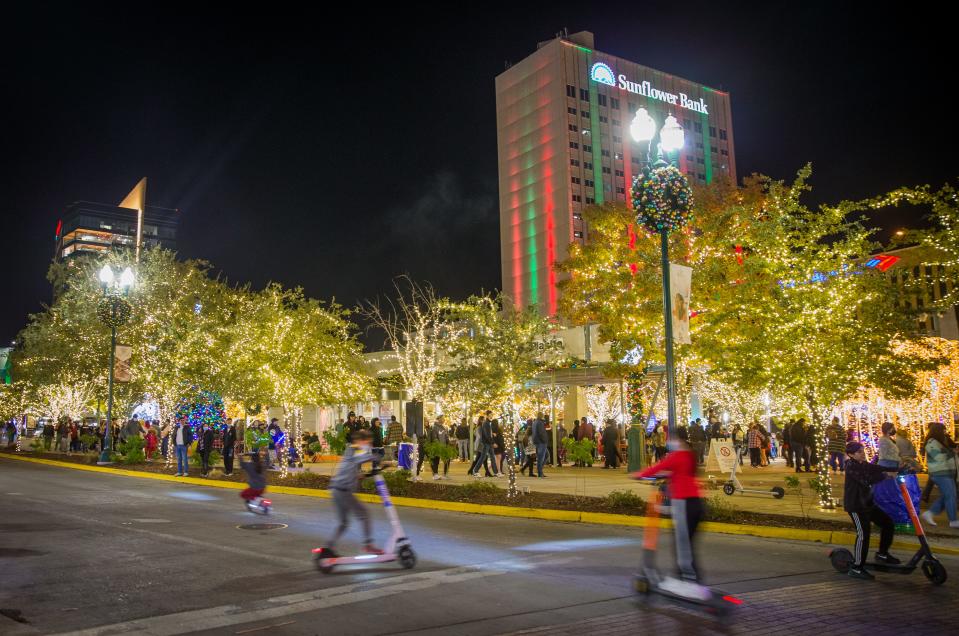 San Jacinto Plaza will be lit with over 500,000 mini-lights during the holiday season.