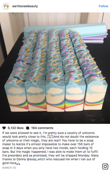 Earth's Raw Beauty sells rainbow unicorn soap that any fan of bright colors NEEDS.