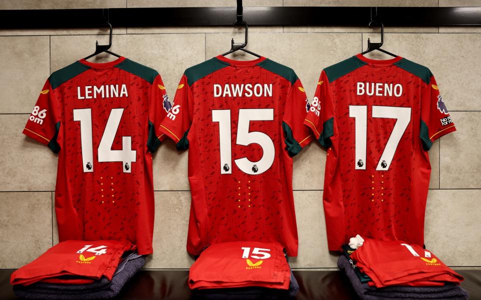 A general view of the match shirts of Noha Lemina, Craig Dawson and Hugo Bueno