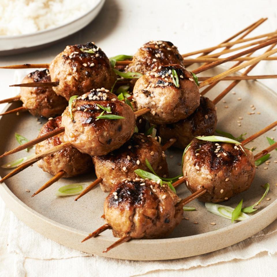 Glazed Japanese Chicken Meatballs on Skewers