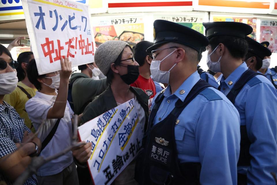 Protestors protesting against the Tokyo 2020 Olympic Games