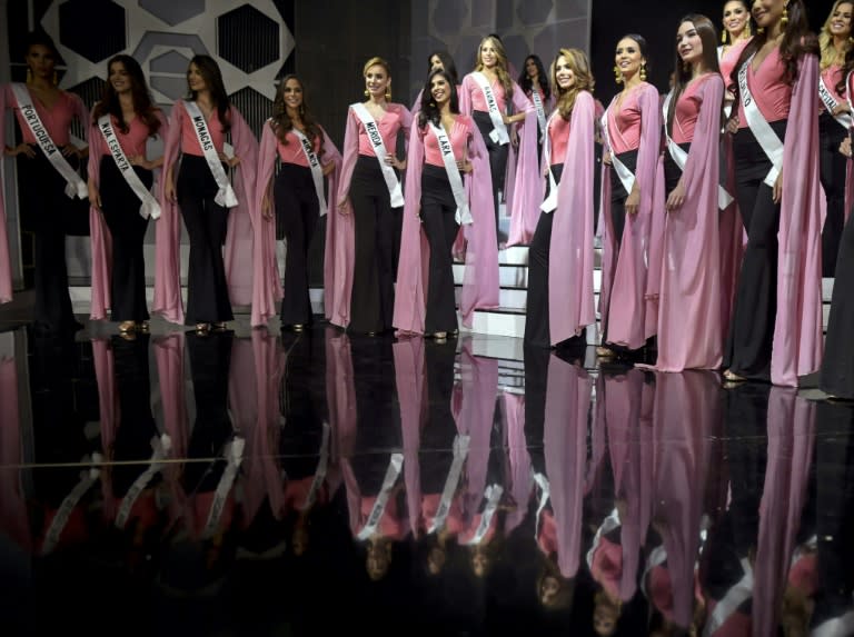 Contestants pose for a picture during a rehearsal for the Miss Venezuela beauty contest, in Caracas, Venezuela on December 11, 2018