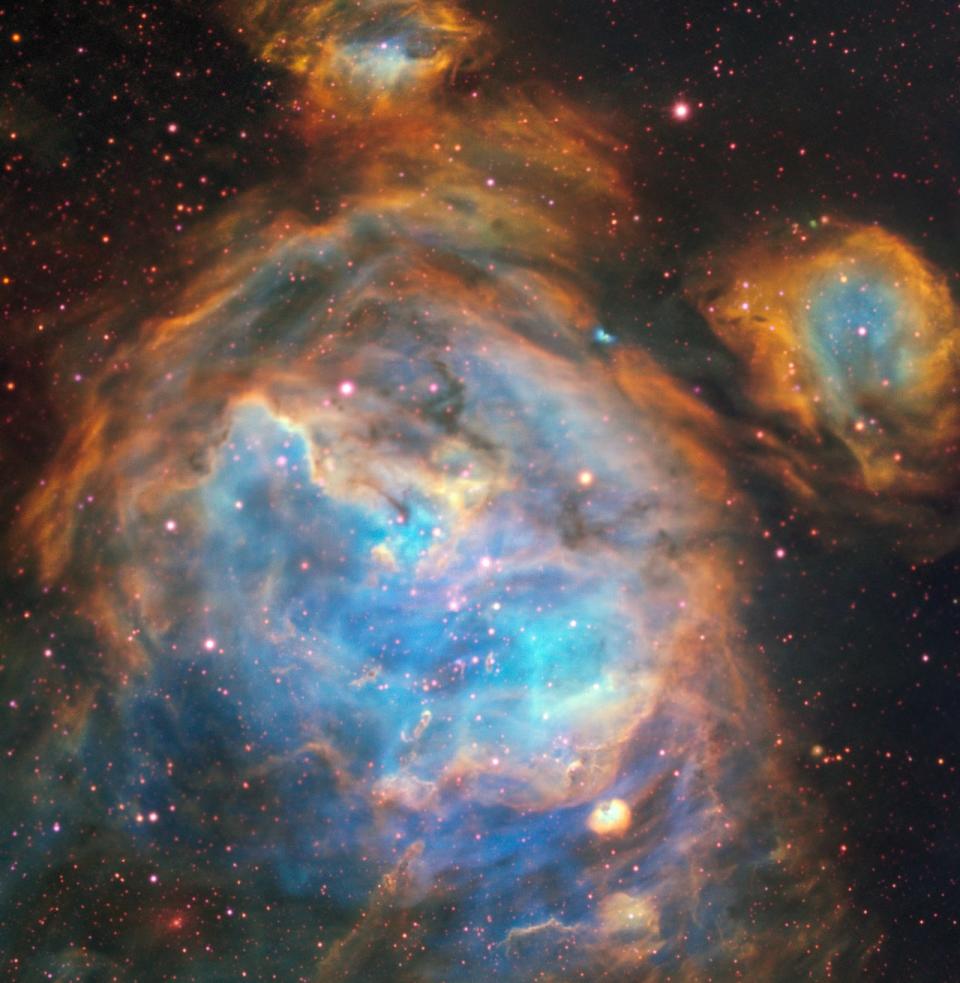 These bubbles of beautiful gas in the nearby Large Magellanic Cloud are nurseries for newborn stars. <cite>A. McLeod et al./ESO</cite>