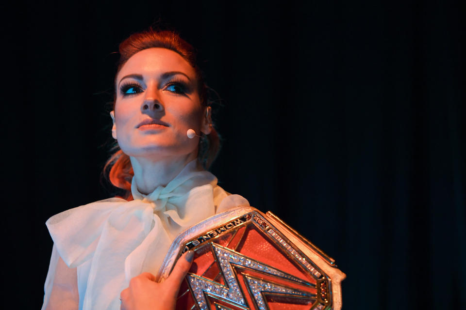 LISBON , PORTUGAL - 7 November 2019; Becky Lynch, WWE Superstar, WWE, backstage @ Centre Stage during the final day of Web Summit 2019 at the Altice Arena in Lisbon, Portugal. (Photo By Harry Murphy/Sportsfile for Web Summit via Getty Images)