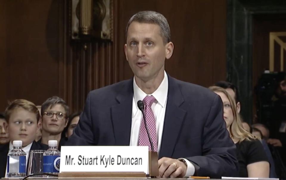 Stuart Kyle Duncan testifies at Senate Judiciary Committee hearing, November 2017. (Senate judiciary Committee )