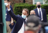 England manager Gareth Southgate and his team prepare to leave the Grove Hotel, Hertfordshire, England, and head to Wembley Stadium for the Euro 2020 soccer championship final match between England and Italy Sunday July 11, 2021. (Zac Goodwin/PA via AP)