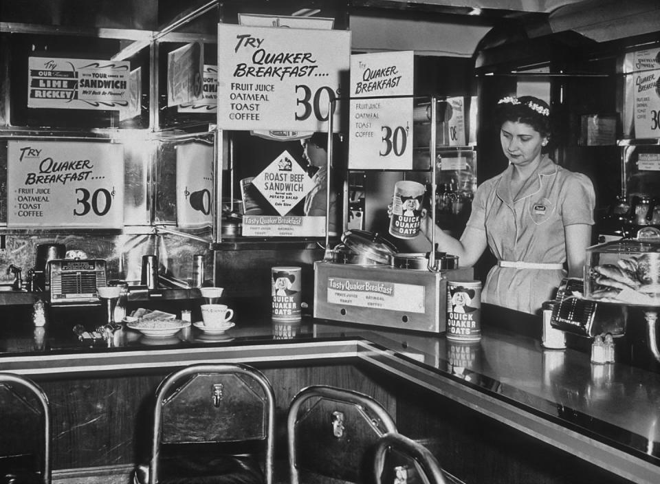 <p>This diner from 1935 specialized in serving Quaker Oats dishes. Quaker introduced their famous <a href="https://www.quakeroats.com/about-quaker-oats/quaker-history" rel="nofollow noopener" target="_blank" data-ylk="slk:Quick Oats;elm:context_link;itc:0;sec:content-canvas" class="link ">Quick Oats</a> all the back in 1922. </p>